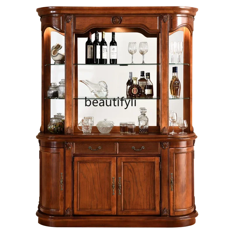 

Solid Wood Sideboard Cabinet Wall-Mounted Household Storage Dining Room Storage Tea Cabinet European-Style Wine Cabinet