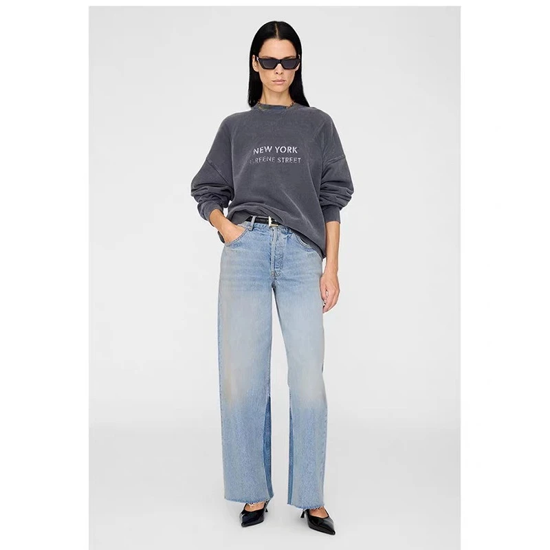 25 الخريف والشتاء طباعة الحروف الكلاسيكية الجديدة، مياه الغسيل، ألوان القلي، سترة نسائية قديمة باللونين الأسود والرمادي #2