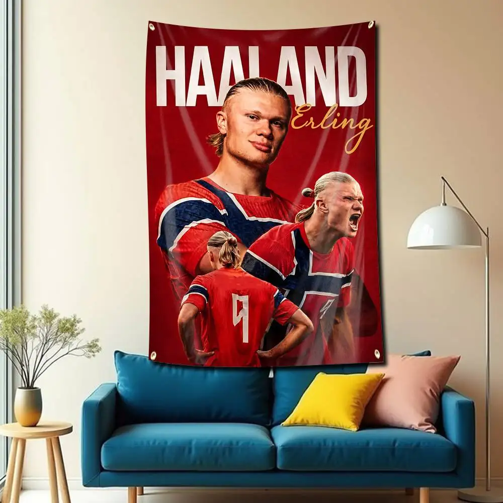 Norwegian E-Erling Haaland-NO9 Flag Tapestry Banner for Bedroom Living Room Outdoor Camping Custom Supported