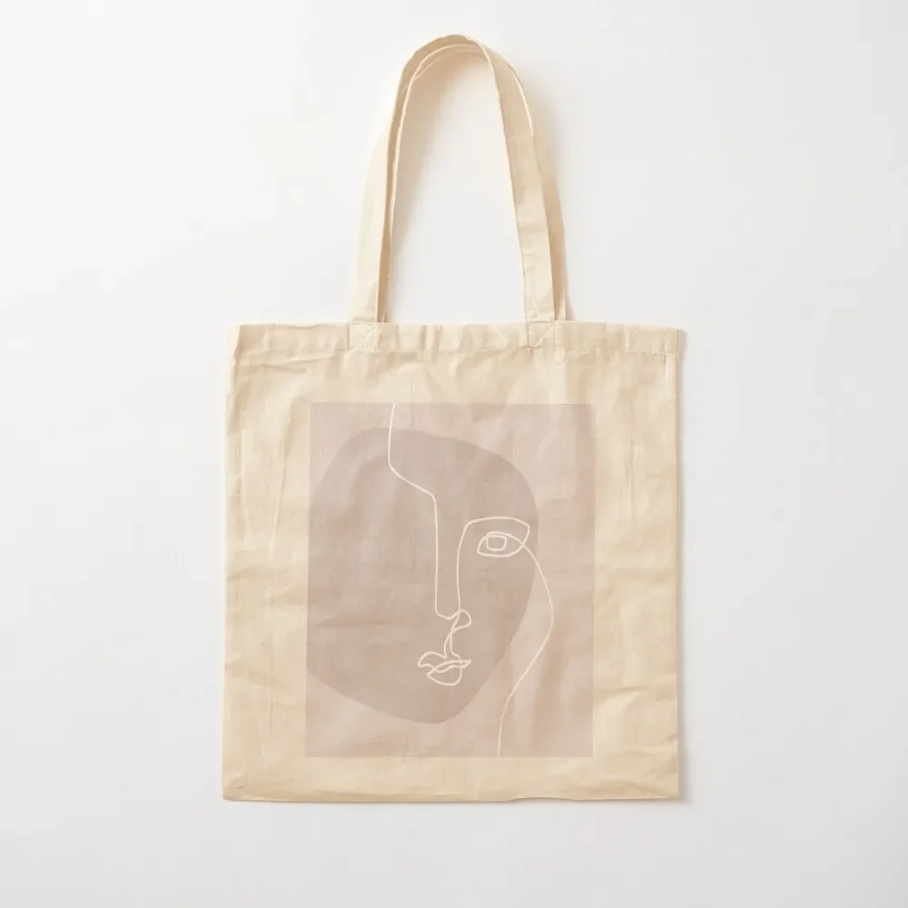 One Line Face on Beige II Tote Bag Beach bag Shopper bag