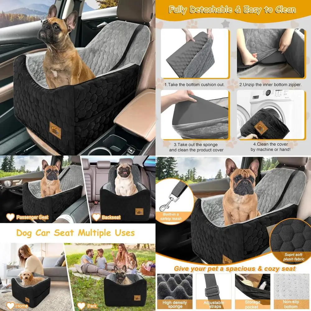 

Автомобильное кресло для собак мелких и средних пород, с наполнителем из пены с эффектом памяти, моющаяся обивка, безопасность в дороге, карман для хранения