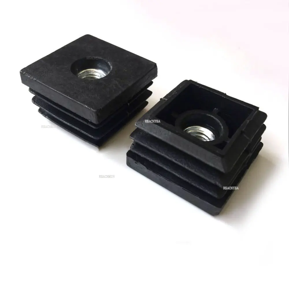 2/4/8pcs Square Black Plastic Blanking End Cap Caps Pipe Tube Inserts With M8 Metal Thread