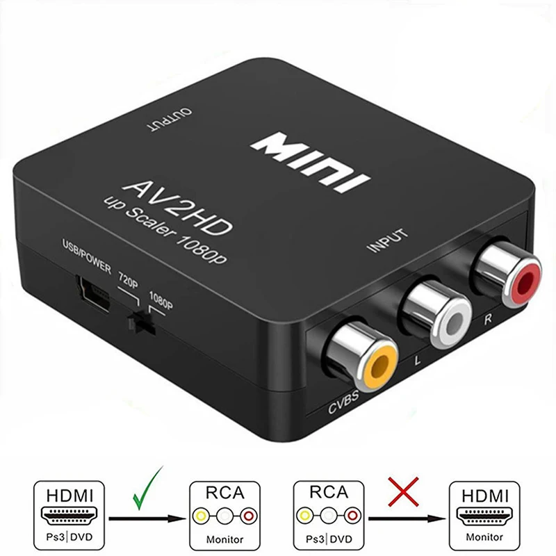 HDMI-compatible to AV Adapter 1080P Video Composite Converter AV2HDTV RCA AV To HDTV CVSB L R Video Scaler Converter Box HDTV2AV