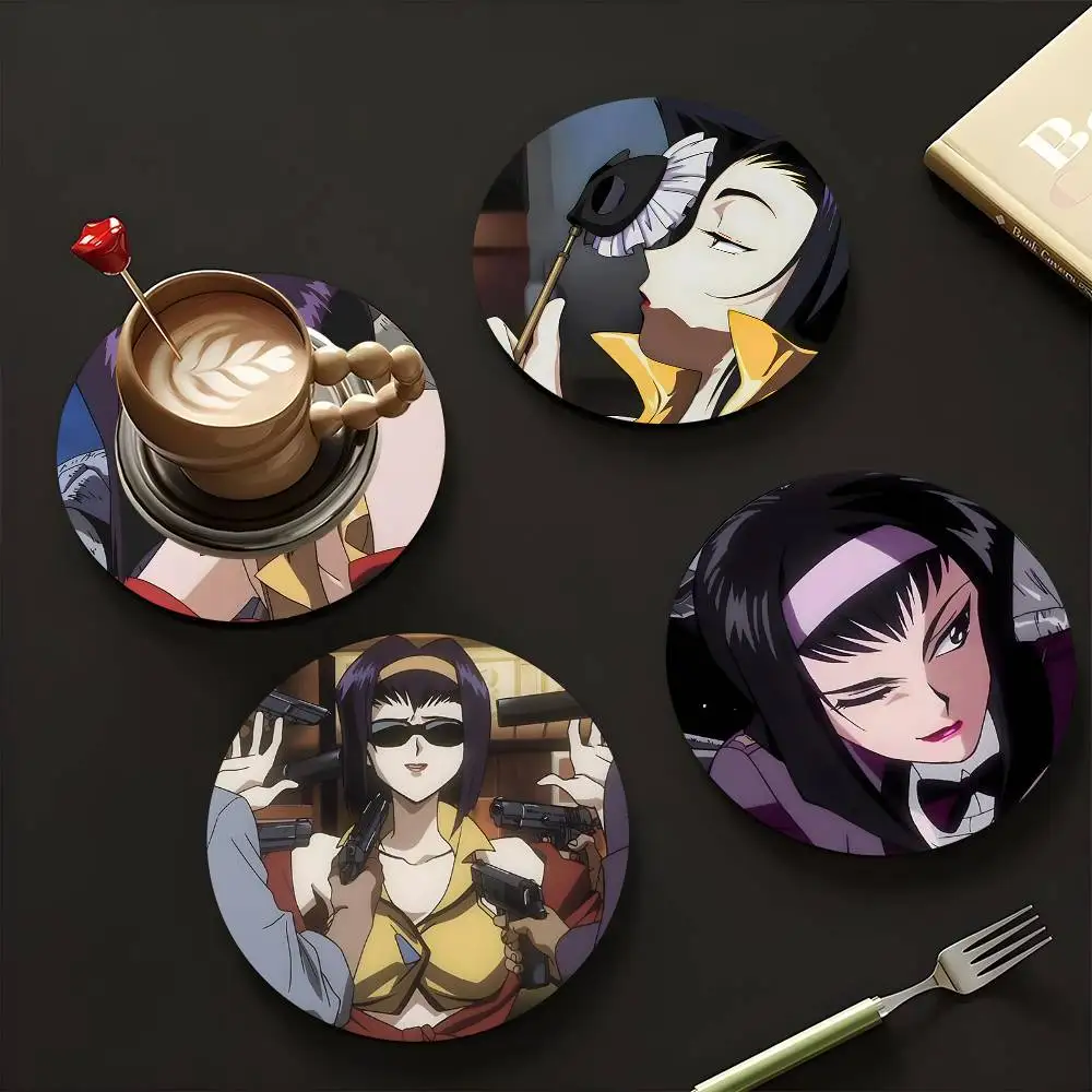 1pc Faye Valentine Anime Characters Wooden Coaster Colour Printing Cup Mat Home Desk Decoration Gifts