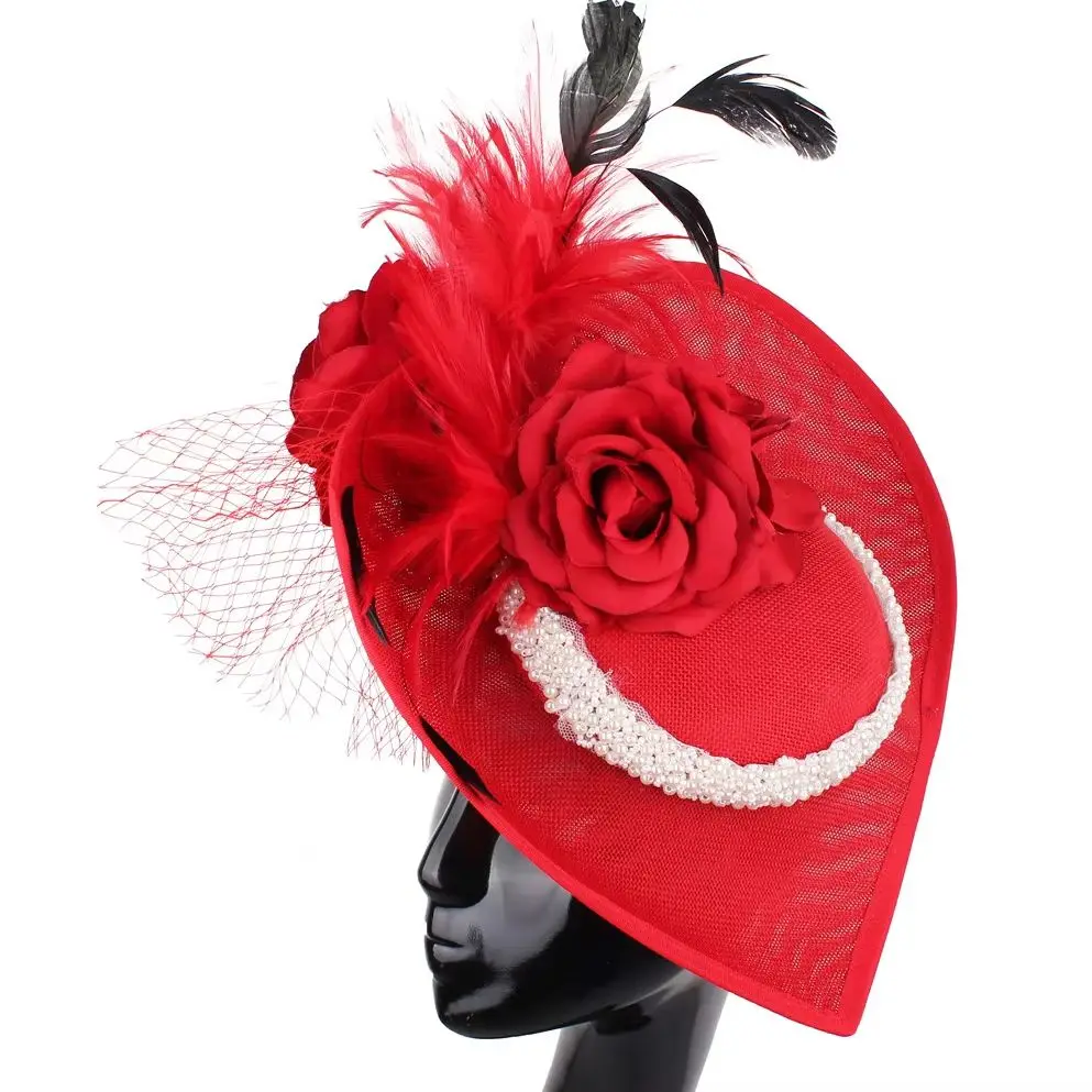 

Party Kenducky Derby Hats Feathers Fascinators Wine Red Wedding Elegant Women Chapeau Race Headpieces Headbands Race Fedora Cap