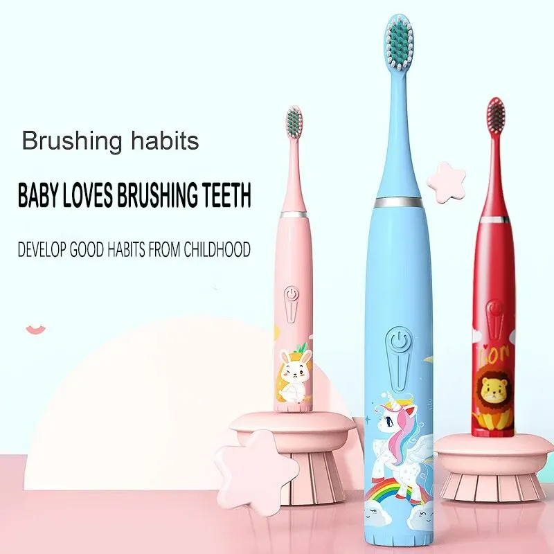 C6-Children\'s Electric Toothbrush Colorful Cartoon Animal Series Children\'s Soft-Bristled Cleaning Brush (Battery Not Included)