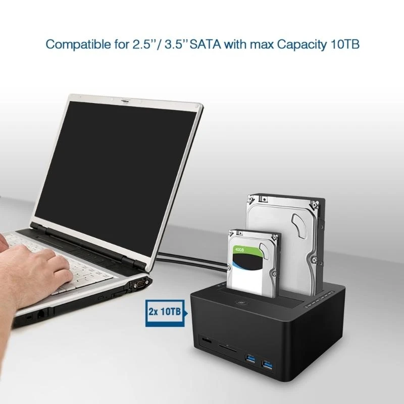 

Эффективная док-станция для жестких дисков USB с двойным отсеком для твердотельных дисков, 2 порта USB3.0, адаптер и технология