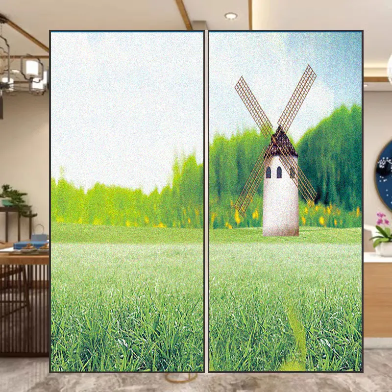

Natural Scenery Privacy Window Film Static Sticker Glass Adhesive Free Anti UV Heat Resistant Home Door Sticker Bathroom Doors