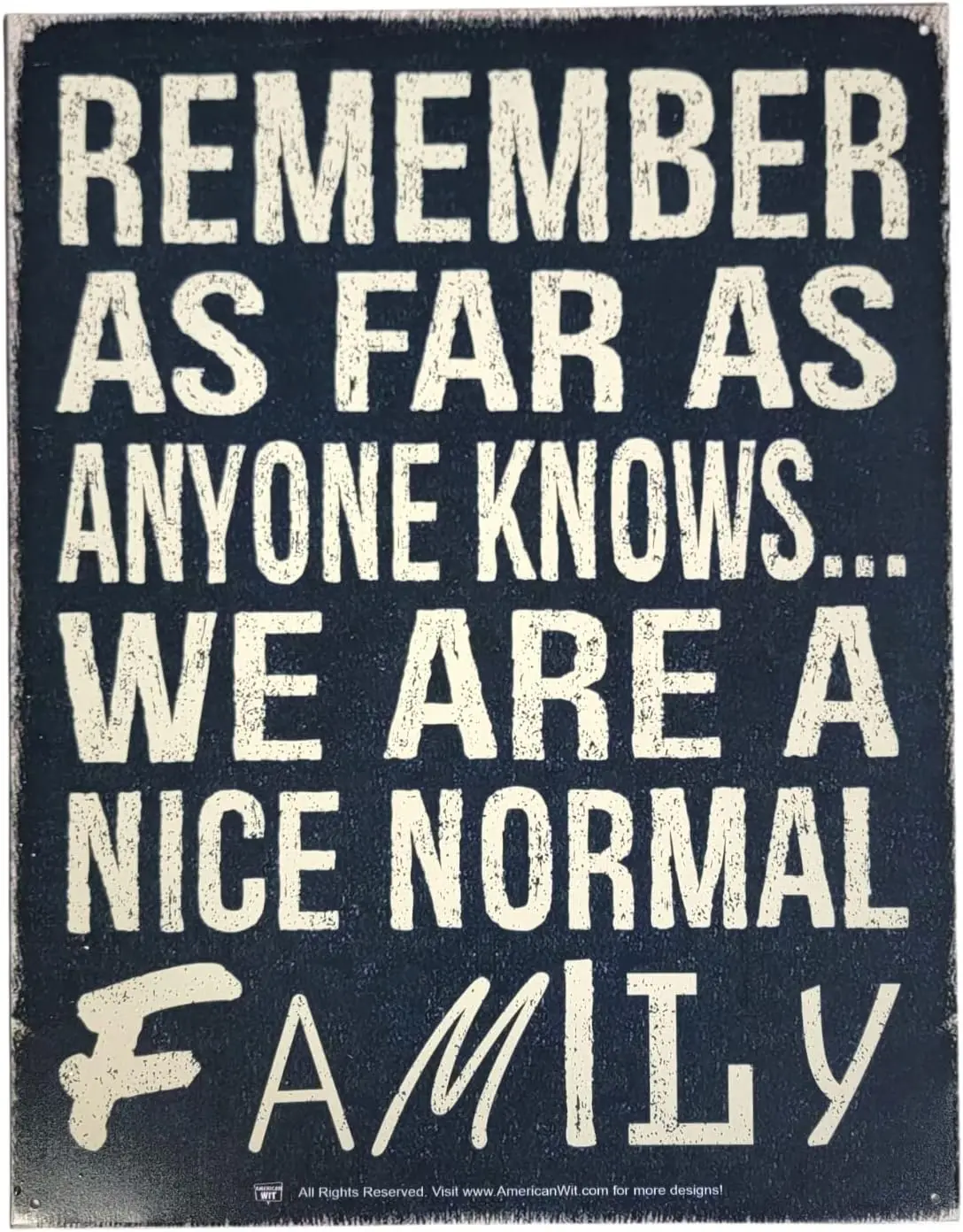 AMERICAN WIT - Funny Cool Metal Tin Sign (16; x 12.5;) (Remember As Far As Anyone Knows... We Are A Nice Normal Family)-aluminum