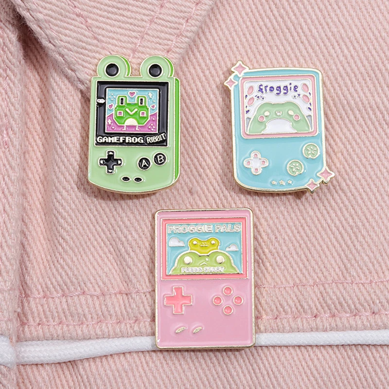 Cute Green Froggie Enamel Pins Custom Game Frog Ribbit Froggie Pals Press Start Lapel Badges Backpack Jewelry Gifts For Kids