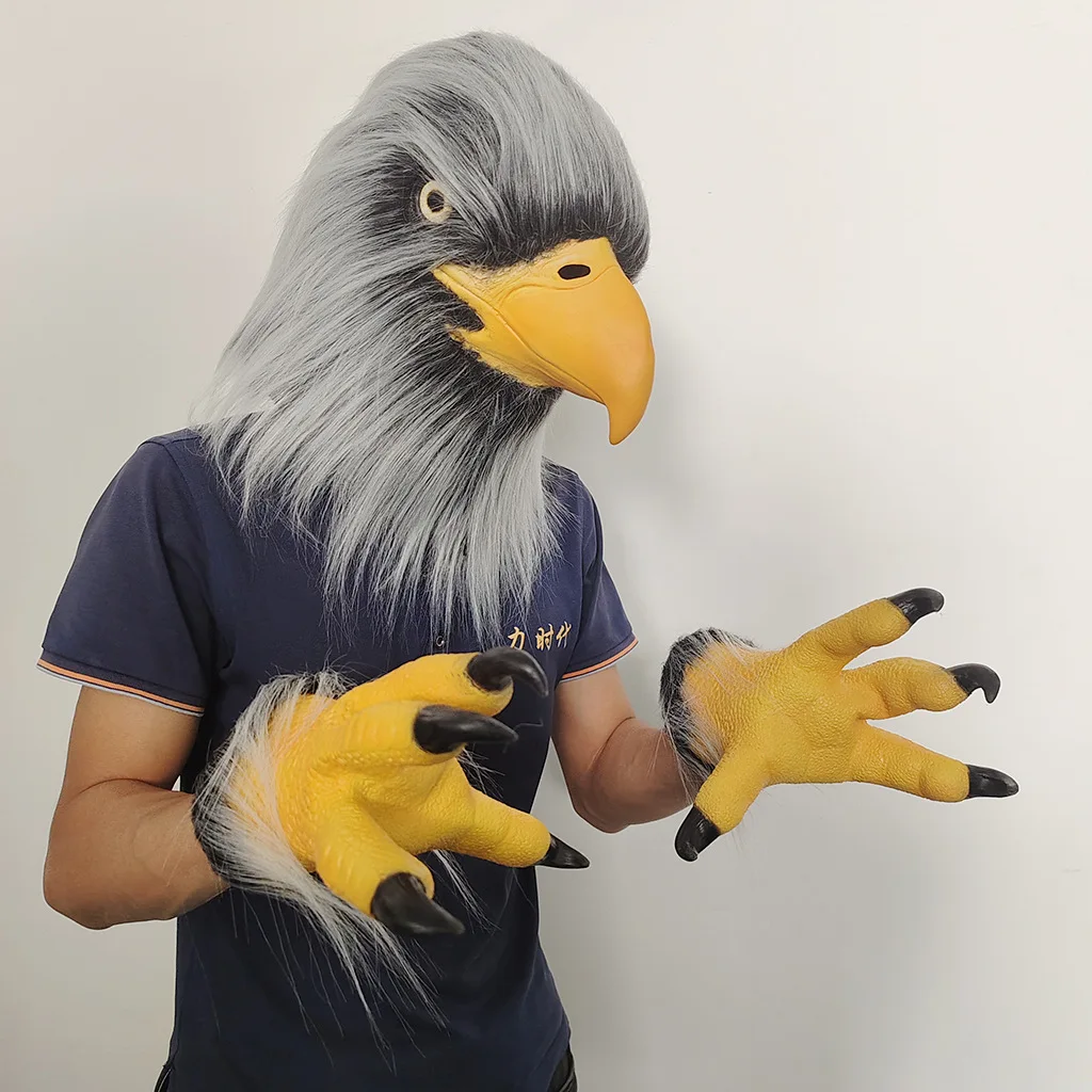 Realistische Adler-Tier-Latexmaske mit Krallenhandschuhen-Set, Vollkopf-Vogelmaske, Halloween-Cosplay-Kostüm, Party-Verkleidungs-Requisiten – Detail 1