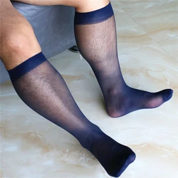 1 Pair Men's Summer See Through Business Formal Dress Socks Knee High Ultra Thin Socks Breathable Casual Male Stockings