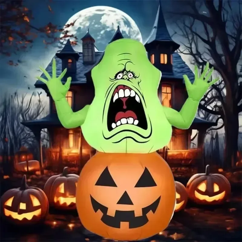 5FT Halloweenoween Inflatable Toys Pumpkin Green Ghost Blow Up Model Luminous Build-in LED Lights  Ornaments Gifts Inflatable