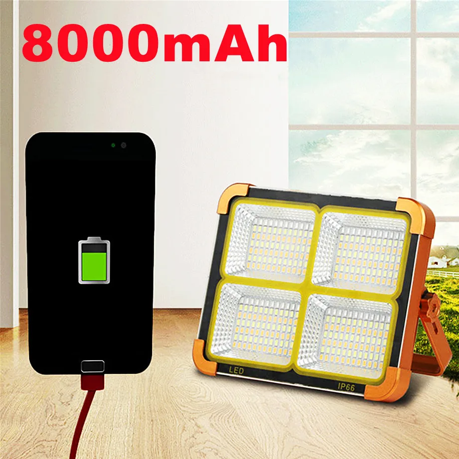 1000W Portable Solar Charging Floodlight LED Integrated Camping Light For Power Bank 8000mAh Outdoor Emergency Lighting Light