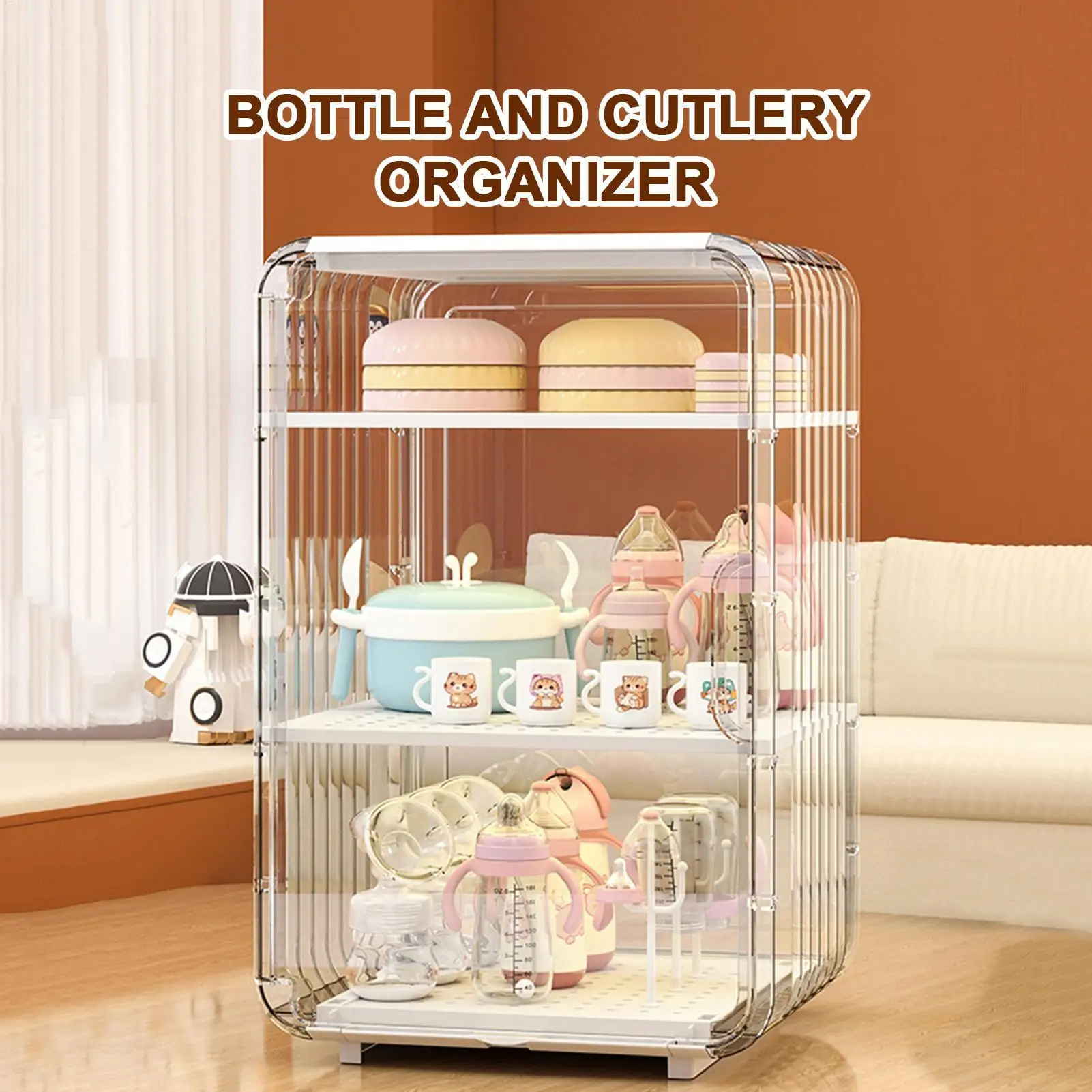 منظم تخزين زجاجات الأطفال، منظم أدوات المائدة للأطفال الصغار، حامل زجاجة شفاف مقاوم للغبار لطاولة المطبخ والحمام وغرفة النوم والثلاجة #4