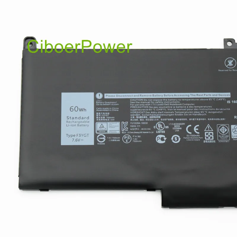 Original quality  laptop battery 7.6V 60WH 7500MAH F3YGT Battery for 12 7000 7280 7480 2X39G