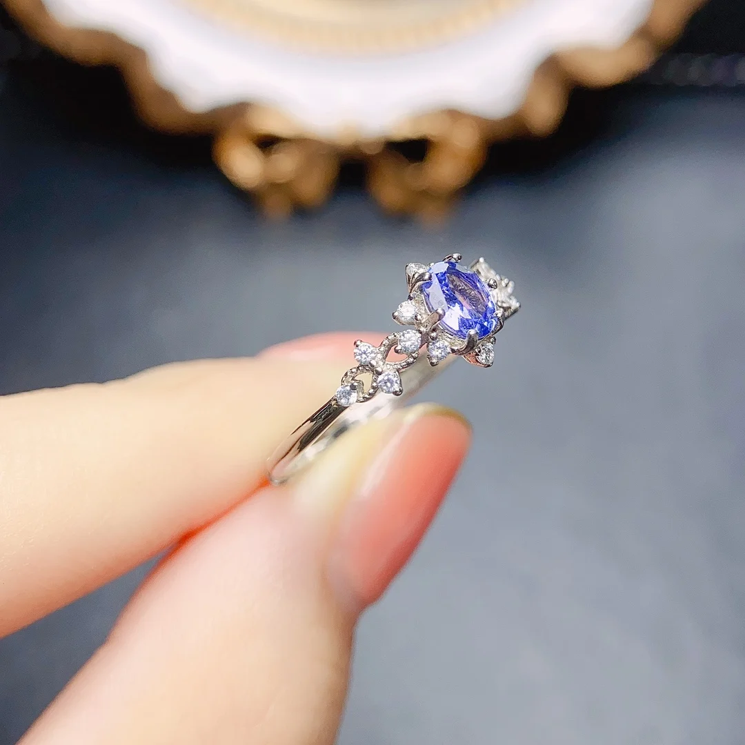 FS 4*5mm Natural Tanzanite Ring S925 Sterling Silver for Women Fine Fashion Charm Weddings Jewelry MeiBaPJ With Certificate
