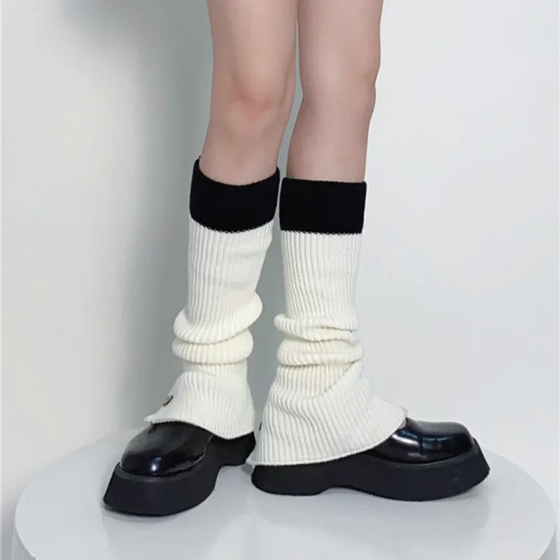 

Gaono Female Leg Warmers Contrast Color Knee-Length Knitted Leg Sleeve Stockings for Autumn Winter