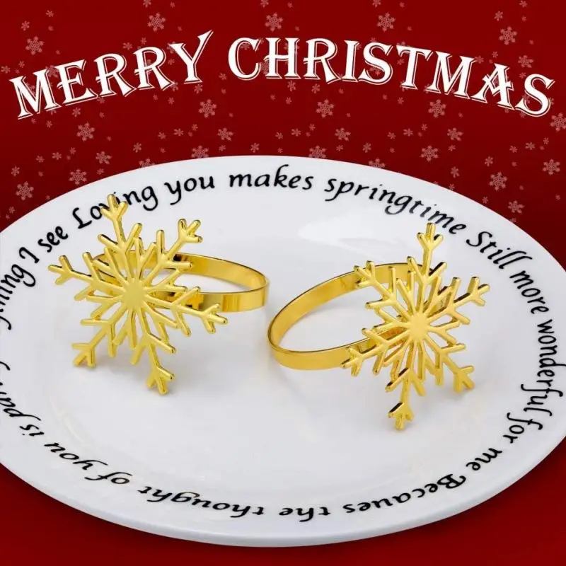 1Pcs Christmas Metal Napkin Ring Xmas Tree Reindeer Snowflake Poinsettia Napkin Holder For Holiday Dinner Table Decoration
