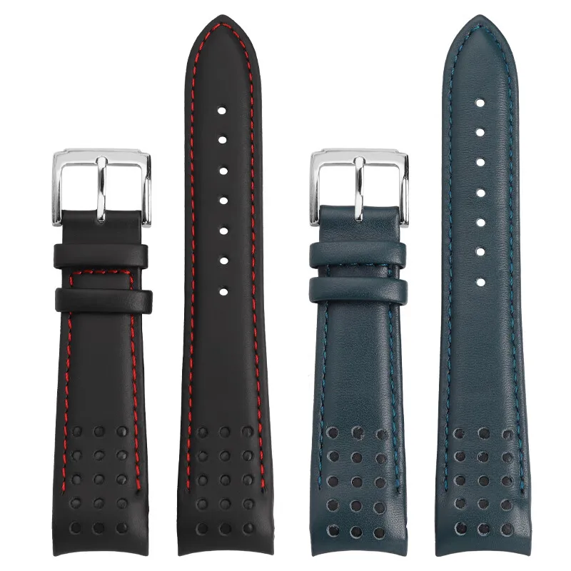 21mm Genuine Cowhide Leather Watch Band for SEIKO Sportura SPC089/SNAE93, Men's Curved End Replacement Strap, Brown/Black