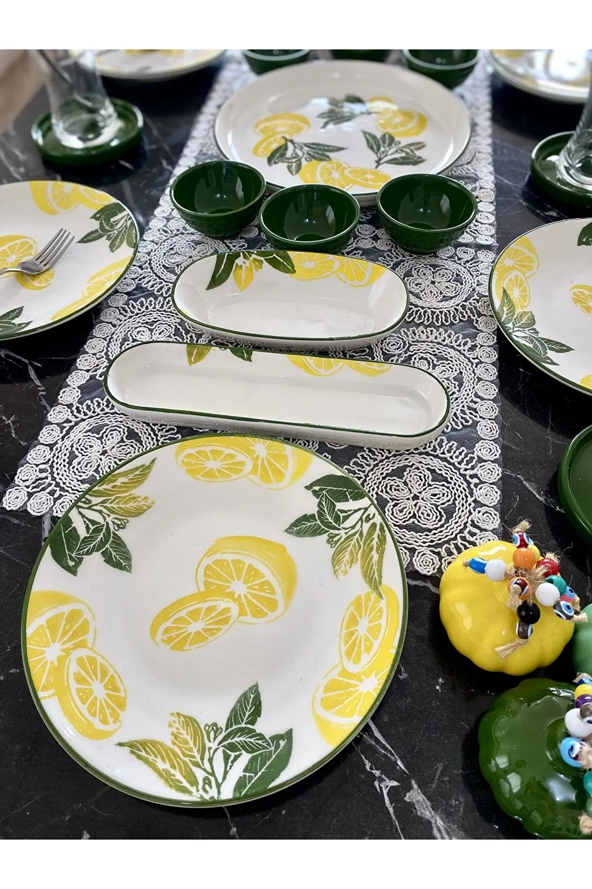 23 Pieces Lemon Breakfast Set for 6 People Luxury Breakfast Serving Plate Set k Dinner Plate Cutlery