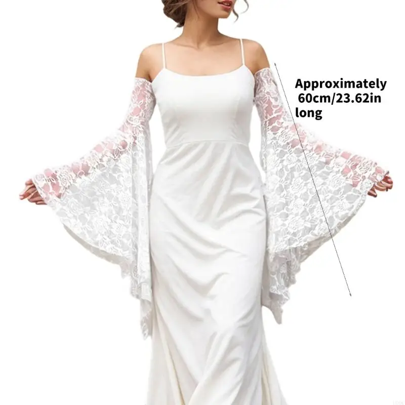 Eleganti coperture per braccio maniche a pizzo svasato lungo per donne abiti da sposa e feste serali che raccolgono donne
