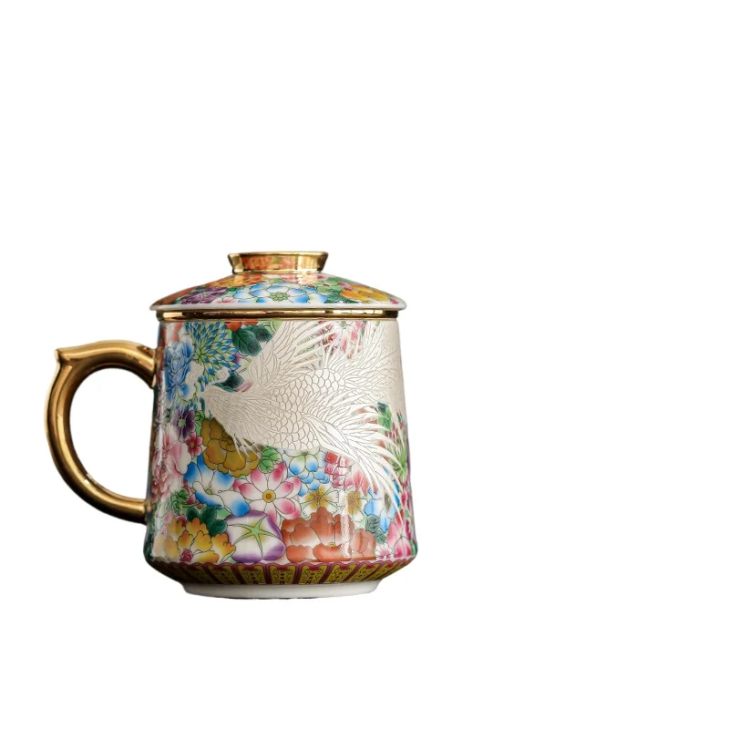 

*Forbidden City dragon and phoenix water cup tea cup enamel gilt silver mug