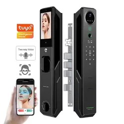 Tuya Fingerprint Smart Door Lock Cat Eye Type Camera 3D Face Recognition Electronic Password Home Security Alarm Sensor Lock