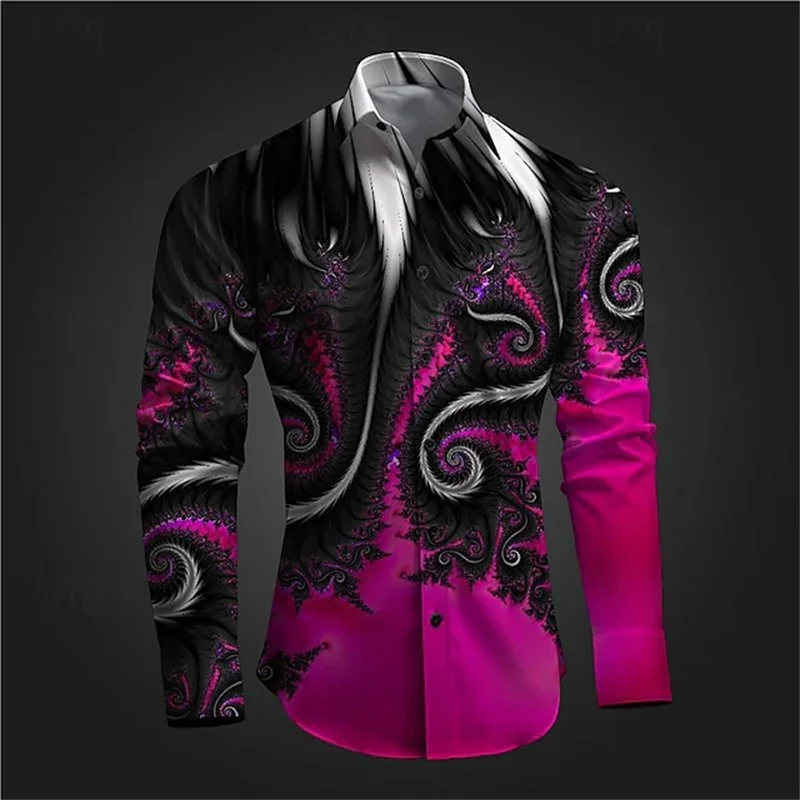 Newest 3D Printed Men\'s Casual Long Sleeve Shirts Vintage Lapel Button Tops Casual High Quality Streetwear Mens Shirts