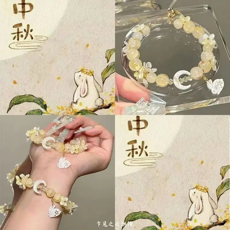 Generic Beaded Bracelet Chinese Style Osmanthus Rabbit Moon Charm Handmade Fashion Jewelry For Women Daily Party Wear
