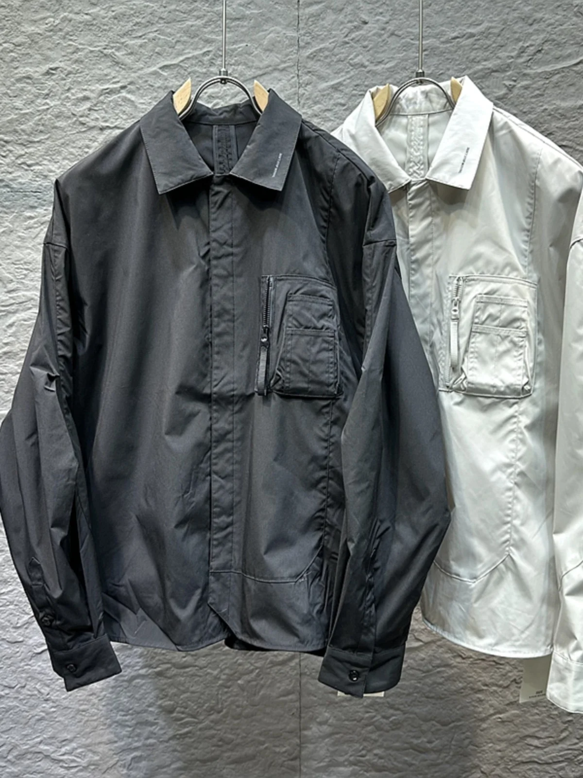 

High-End Spring Summer Men's Long Sve irt with ket Zipper Letter Print Casual Wear Resistant Polyester Jaet