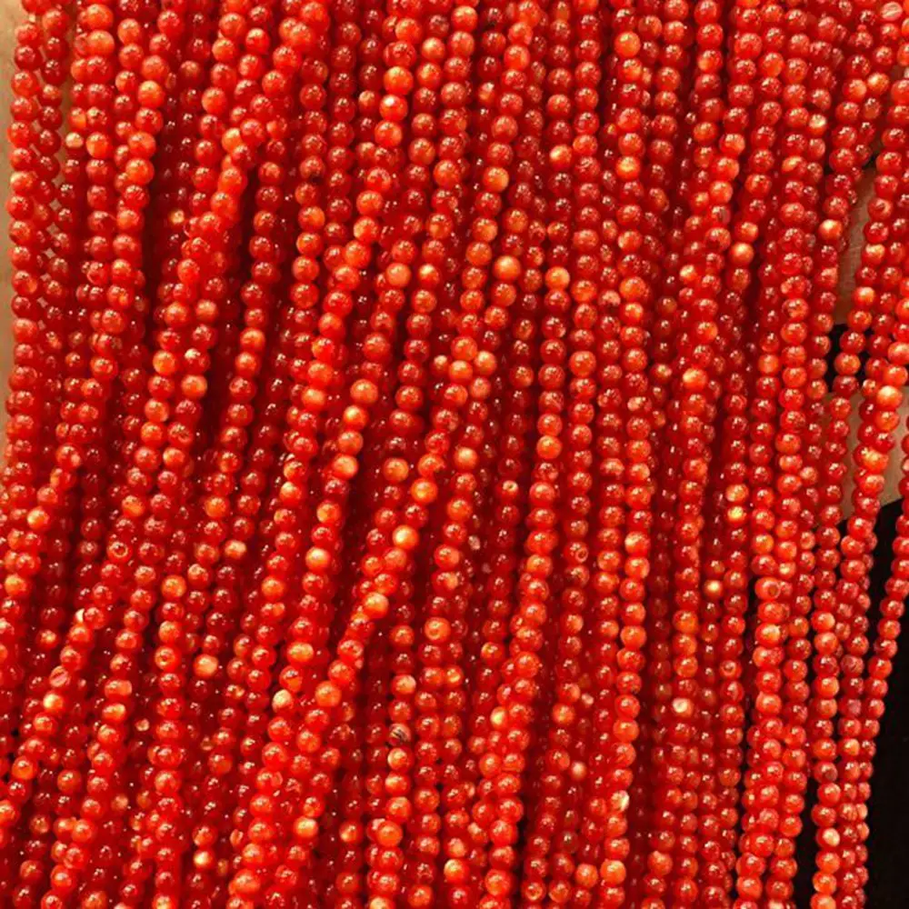 4mm Round Shell Mother of Pearl  Loose Beads 15" Dyed Red Seed Beads for Jewelry Making DIY