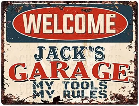 Welcome Jack’S Garage My Tools My Rules Tin Chic Sign Vintage Retro Rustic 9