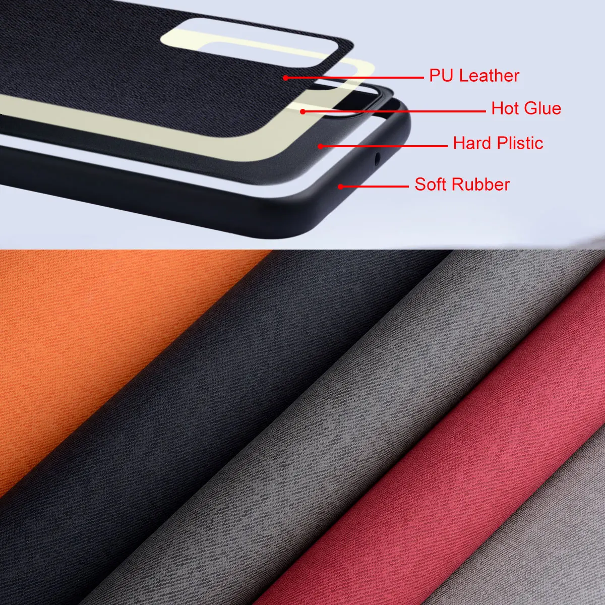 Textile Leather Case for Xiaomi Redmi 10C 10A TPU with Hard PC 3in1 material protection cover