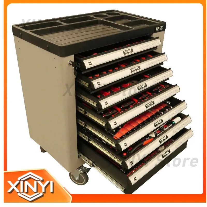 Tool Cabinet with 7 Drawers and Door for Trolley Foam Inlays Storage Organizer for Professional Workshop Garage Use