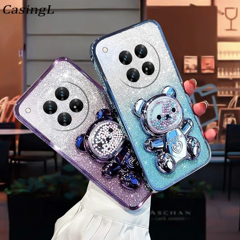 

for Redmi 14C 14 redmi 14c 4g Fashion Gradient Bear Bracket Case For Xiaomi Poco C75 4G c75 poco 75 Plating ShockProof Cover