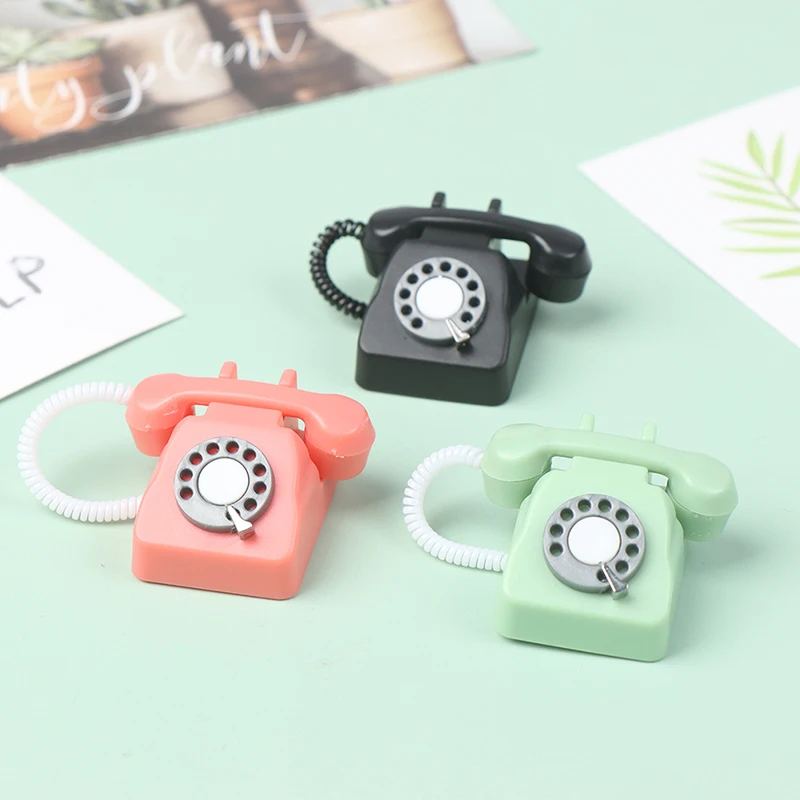 1: 12 Dollhouse Simulated Mini Retro Telephones Furniture Accessories for Doll House Decor Kids Pretend Play Toys