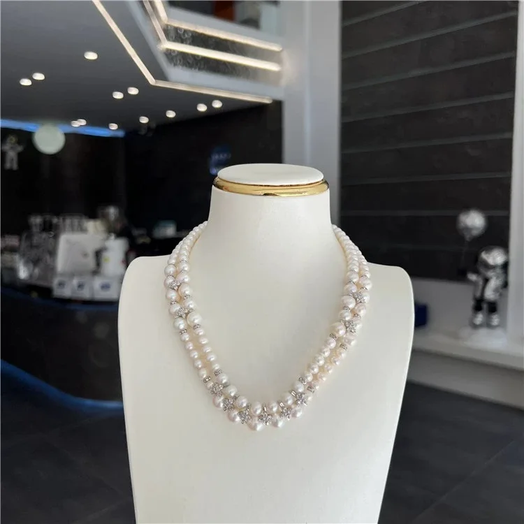 

Natural freshwater pearl necklace with niche design, double layer short collarbone necklace