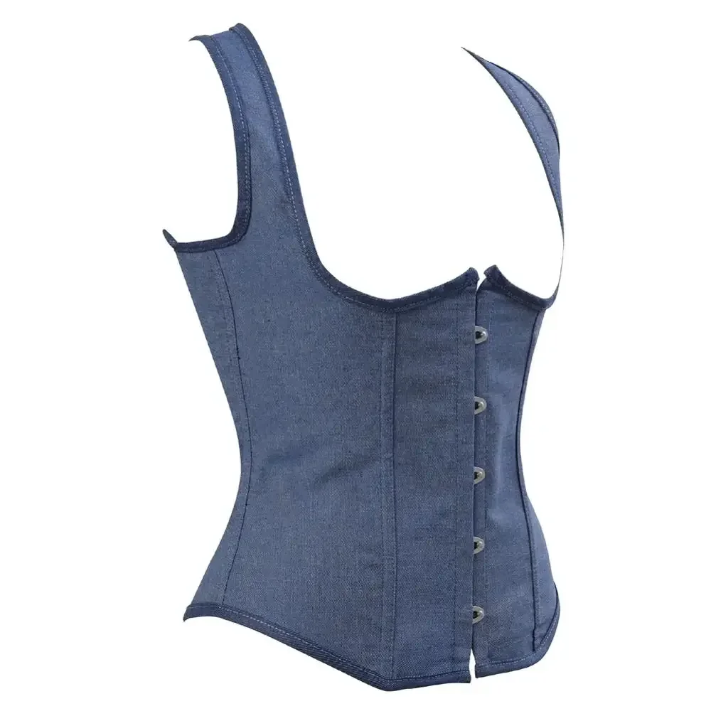 Women Corset Denim Underbust Corsets Sexy Lace Up Boned Corsetto Medieval Cowboy Bustiers Steampunk Vest Party Night Costumes