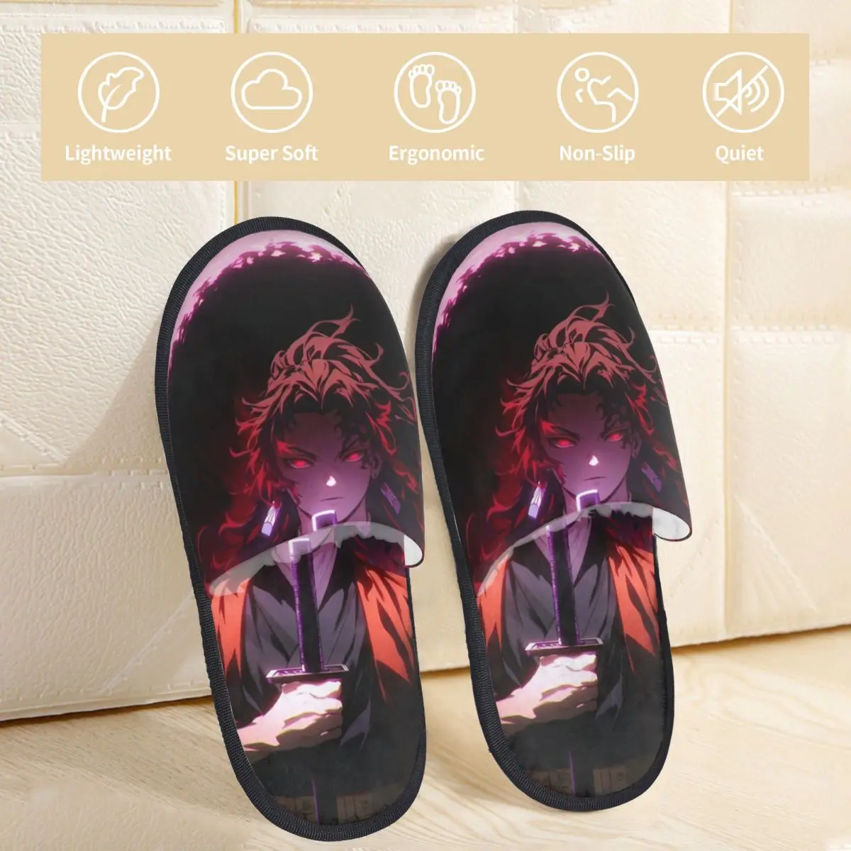 Yoriichi House Slippers Non-slip Anime Demon Slayer Soft Memory Foam Slides Bedroom