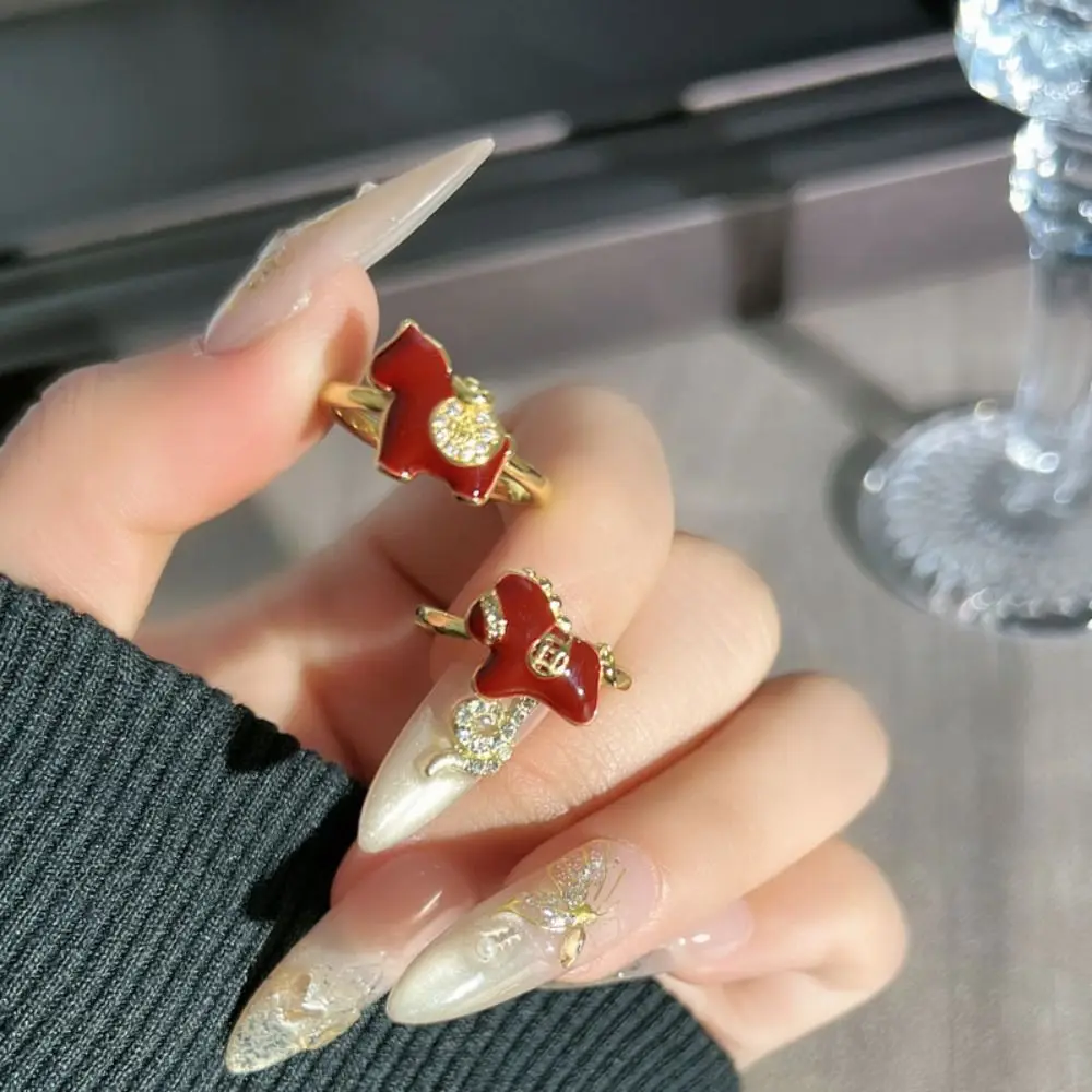 

Creative Good Luck Zodiac Horse Ring Adjustable Red Style New Year Drip Oil Ring Jewelry Cartoon Opening Ring Women Men