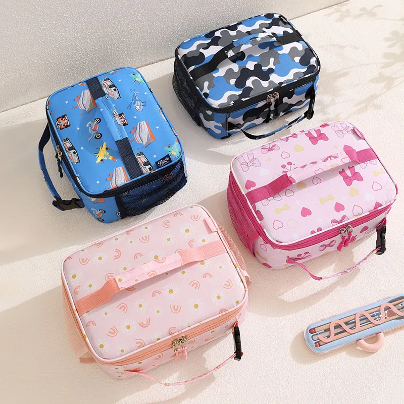 Niedliche, rosa Schleifen-Lunchtasche für Kinder – wärmeisolierende und kühlende Tasche – tragbare Handtasche – für den Schulgebrauch. – Detail 3