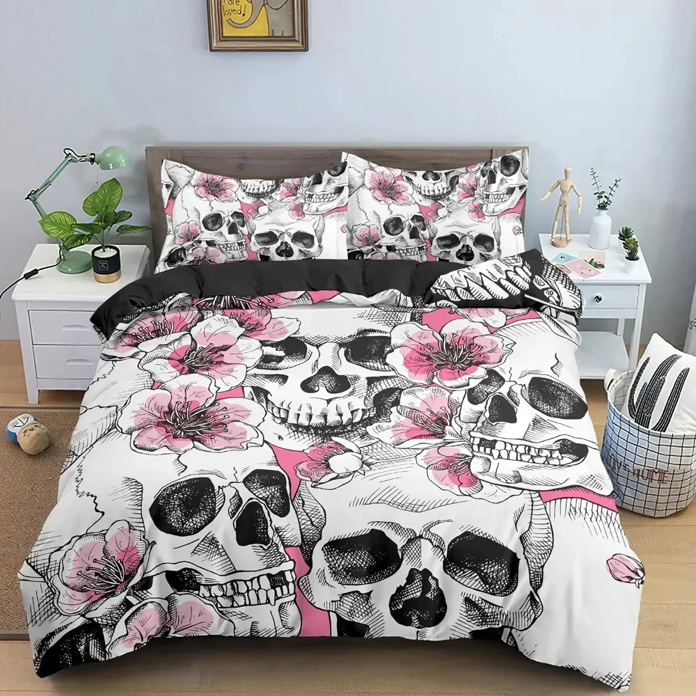 

3D Print Skull Flowers Comfortable Duvet Quilt Cover Pillowcase Bedding Set Children Bedroom Decoration Home Textile
