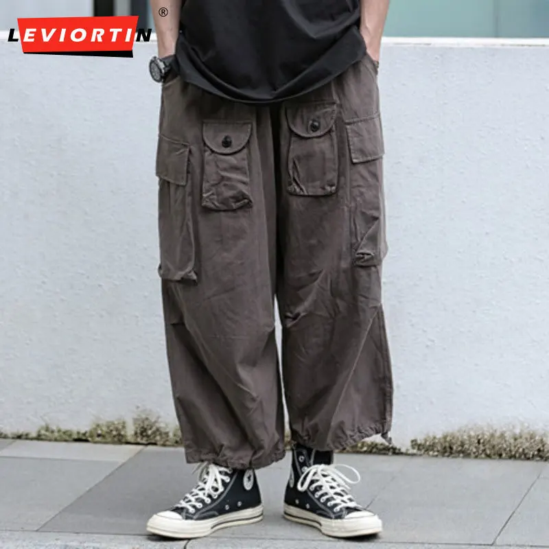 Men's Four Seasons New Collection Japanese Retro Work Pants Wide Leg Loose Nine Quarter Pants Cityboy Multi Bag Casual Pants