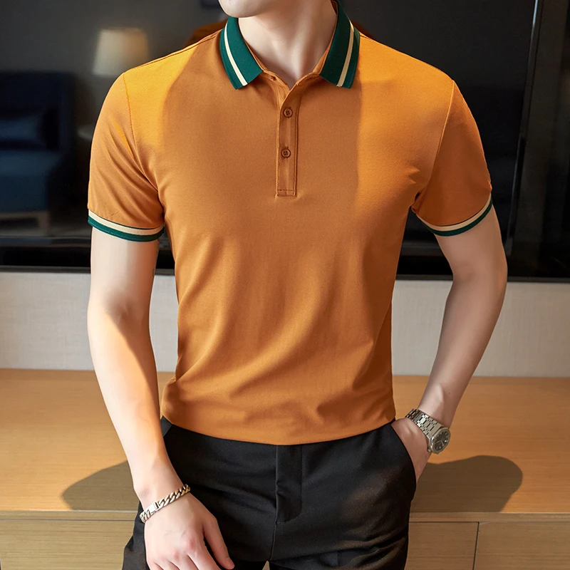 Men's Summer Casual Short Sleeved Polo Shirts/Male Fashion High Quality Breathe Short Sleeve Polo Shirt Mulberry Silk Clothing