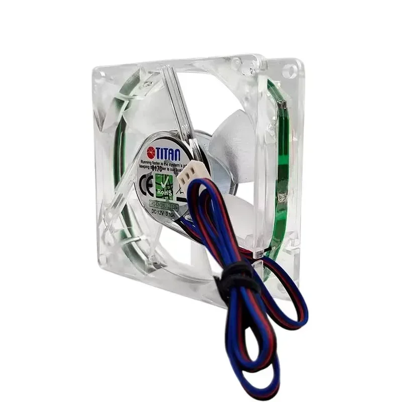 For TITAN TFD-C8025L12ZLD4 8025 12V 0.10A 8CM3 Wire Transparent Luminous Cooling Fan