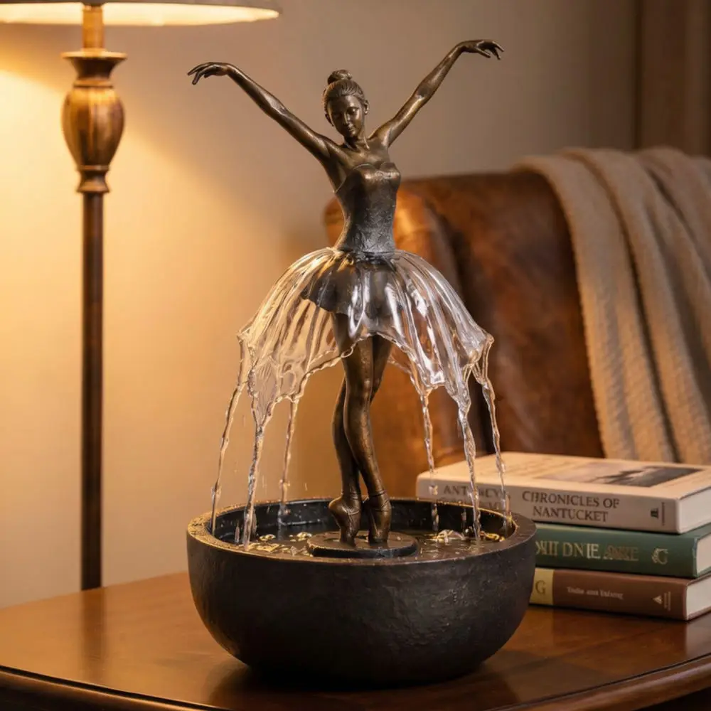 Exquisite Ballerina Water Fountain Desktop Decor 3D Printed Ornament Artistic Waterfall For Study Table Living Room