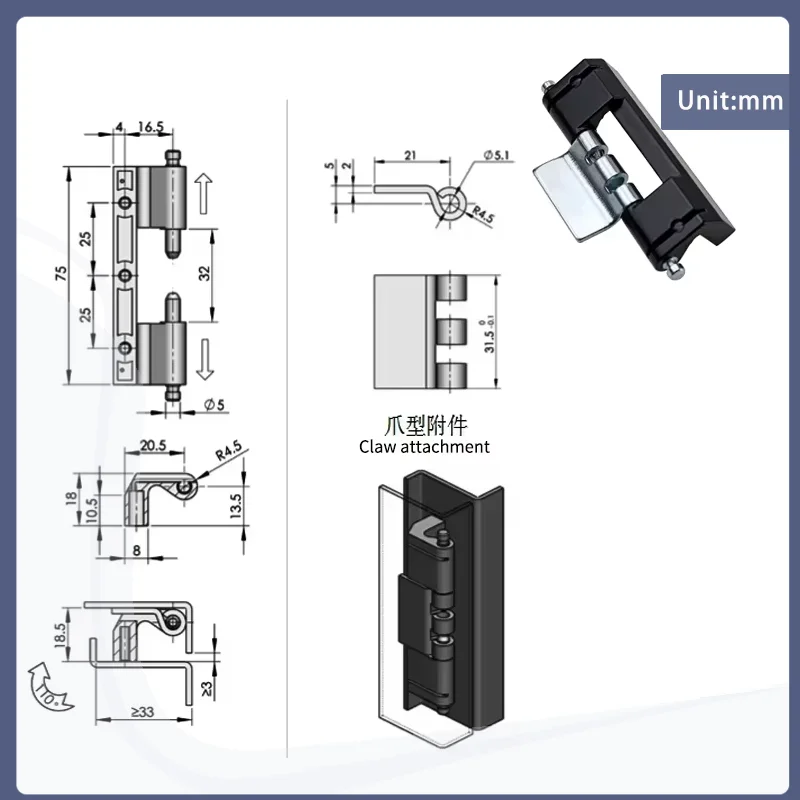 Zinc Alloy Detachable Concealed Hinges Suitable For Industrial Machinery Electrical Cabinets Toolboxes Vehicles And Ships