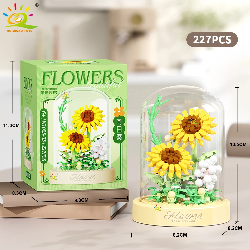 HUIQIBAO MOC Bloemendisplay Box Micro Bouwsteen MOC Mini Bloem Mini Diamant Model Baksteen Speelgoed voor Kinderen Bureau Decoratie
