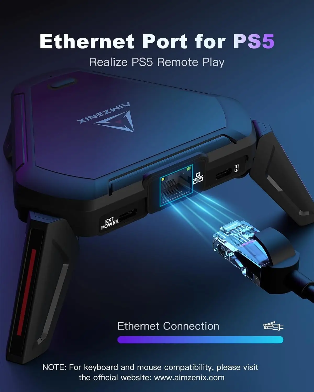 Adaptador de teclado e mouse AIMZENIX AX600 MONSTER Pro para PS5/PS4/Xbox Series X | S/Switch - Plug & Play, suporta fone de ouvido e M de 3,5 mm